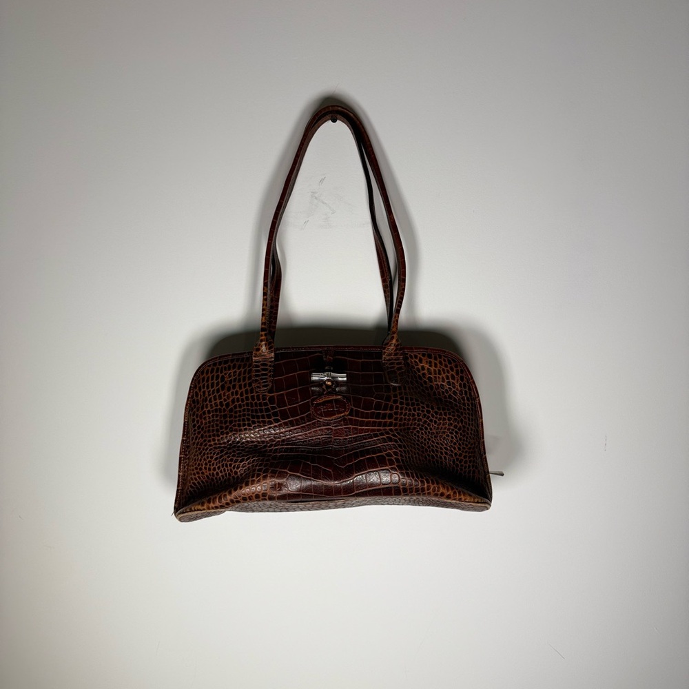 Longchamp Brown Croc-Embossed Shoulder Bag